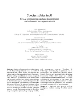 Speciesist bias in AI -- How AI applications perpetuate discrimination
  and unfair outcomes against animals
