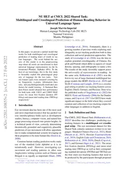 NU HLT at CMCL 2022 Shared Task: Multilingual and Crosslingual
  Prediction of Human Reading Behavior in Universal Language Space