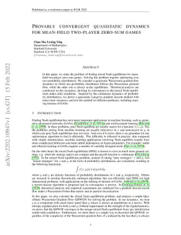 Provably convergent quasistatic dynamics for mean-field two-player
  zero-sum games