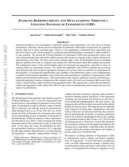 Enabling Reproducibility and Meta-learning Through a Lifelong Database
  of Experiments (LDE)