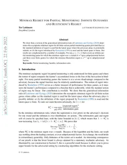 Minimax Regret for Partial Monitoring: Infinite Outcomes and
  Rustichini's Regret