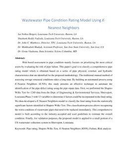 Wastewater Pipe Condition Rating Model Using K- Nearest Neighbors