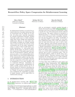 Reward-Free Policy Space Compression for Reinforcement Learning