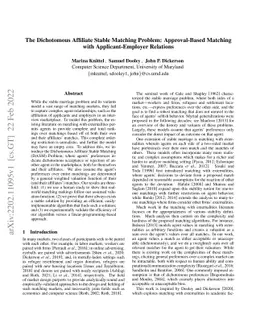 The Dichotomous Affiliate Stable Matching Problem: Approval-Based
  Matching with Applicant-Employer Relations