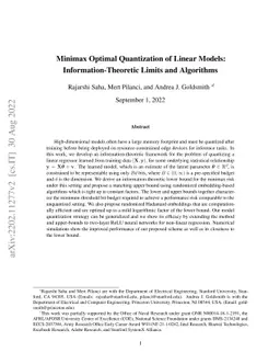 Minimax Optimal Quantization of Linear Models: Information-Theoretic
  Limits and Efficient Algorithms