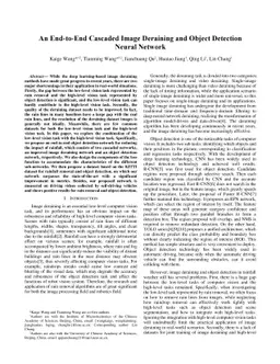 An End-to-End Cascaded Image Deraining and Object Detection Neural
  Network