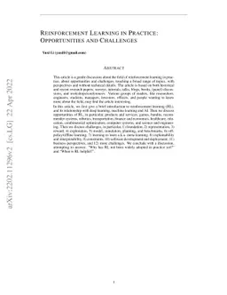 Reinforcement Learning in Practice: Opportunities and Challenges