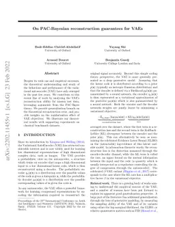 On PAC-Bayesian reconstruction guarantees for VAEs