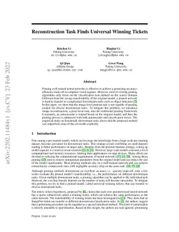 Reconstruction Task Finds Universal Winning Tickets