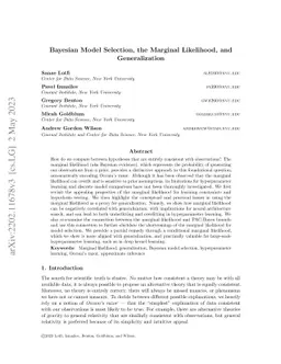 Bayesian Model Selection, the Marginal Likelihood, and Generalization
