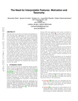 The Need for Interpretable Features: Motivation and Taxonomy