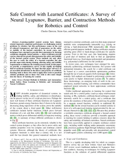 Safe Control with Learned Certificates: A Survey of Neural Lyapunov,
  Barrier, and Contraction methods