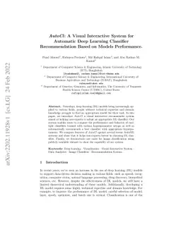 AutoCl : A Visual Interactive System for Automatic Deep Learning
  Classifier Recommendation Based on Models Performance