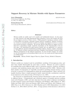 Support Recovery in Mixture Models with Sparse Parameters