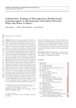 Collaborative Training of Heterogeneous Reinforcement Learning Agents in
  Environments with Sparse Rewards: What and When to Share?