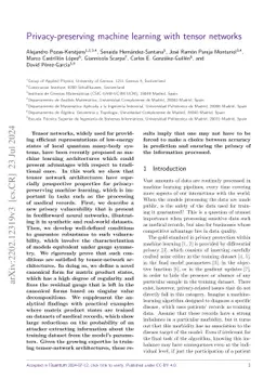 Privacy-preserving machine learning with tensor networks