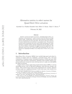 Alternative Metrics to Select Motors for Quasi-Direct Drive Actuators