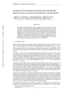 Learning Transferable Reward for Query Object Localization with Policy
  Adaptation