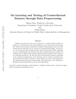 On Learning and Testing of Counterfactual Fairness through Data
  Preprocessing