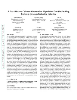 A Data-Driven Column Generation Algorithm For Bin Packing Problem in
  Manufacturing Industry