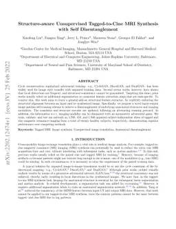 Structure-aware Unsupervised Tagged-to-Cine MRI Synthesis with Self
  Disentanglement