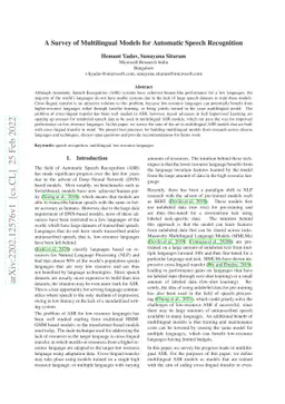 A Survey of Multilingual Models for Automatic Speech Recognition