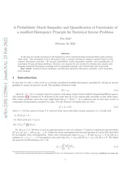 A Probabilistic Oracle Inequality and Quantification of Uncertainty of a
  modified Discrepancy Principle for Statistical Inverse Problems