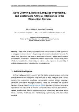 Deep Learning, Natural Language Processing, and Explainable Artificial
  Intelligence in the Biomedical Domain