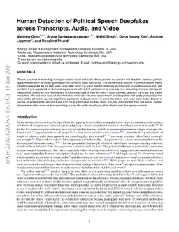 Human Detection of Political Speech Deepfakes across Transcripts, Audio,
  and Video