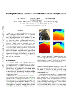 Deep Depth from Focal Stack with Defocus Model for Camera-Setting
  Invariance