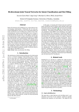 Bi-directional Joint Neural Networks for Intent Classification and Slot
  Filling