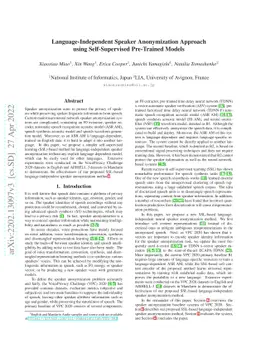 Language-Independent Speaker Anonymization Approach using
  Self-Supervised Pre-Trained Models