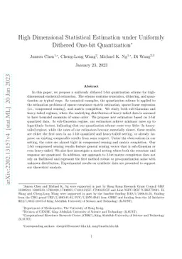High Dimensional Statistical Estimation under Uniformly Dithered One-bit
  Quantization