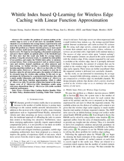 Whittle Index based Q-Learning for Wireless Edge Caching with Linear
  Function Approximation