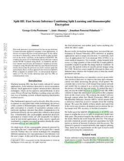 Split HE: Fast Secure Inference Combining Split Learning and Homomorphic
  Encryption