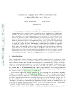 Stability vs Implicit Bias of Gradient Methods on Separable Data and
  Beyond