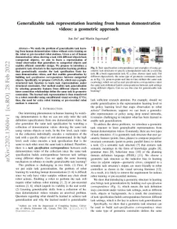 Generalizable task representation learning from human demonstration
  videos: a geometric approach