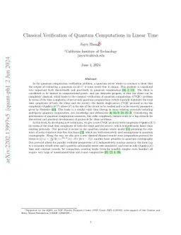 Classical Verification of Quantum Computations in Linear Time