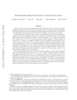 Semi-Random Sparse Recovery in Nearly-Linear Time
