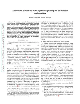 Mini-batch stochastic three-operator splitting for distributed
  optimization