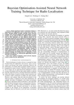 Bayesian Optimisation-Assisted Neural Network Training Technique for
  Radio Localisation