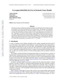 Leveraging Initial Hints for Free in Stochastic Linear Bandits