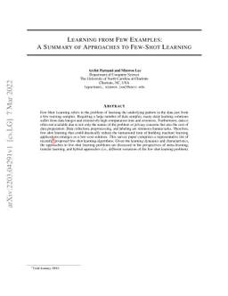 Learning from Few Examples: A Summary of Approaches to Few-Shot Learning