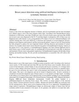 Breast cancer detection using artificial intelligence techniques: A
  systematic literature review