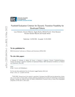 Foothold Evaluation Criterion for Dynamic Transition Feasibility for
  Quadruped Robots