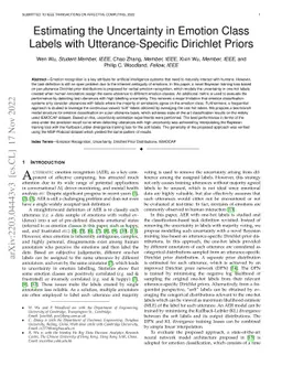 Estimating the Uncertainty in Emotion Class Labels with
  Utterance-Specific Dirichlet Priors