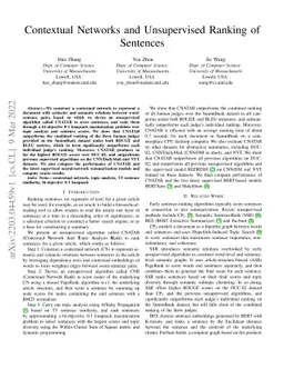 Contextual Networks and Unsupervised Ranking of Sentences