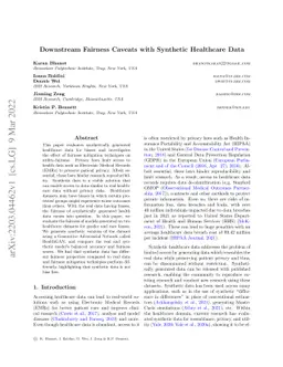 Downstream Fairness Caveats with Synthetic Healthcare Data