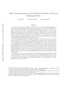 Metric Entropy Duality and the Sample Complexity of Outcome
  Indistinguishability
