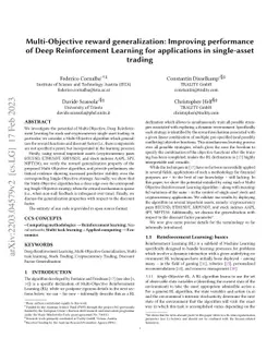 Multi-Objective reward generalization: Improving performance of Deep
  Reinforcement Learning for applications in single-asset trading